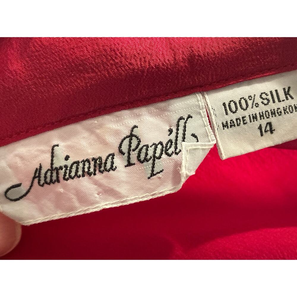 Adrianna Papell Vintage 100% Silk Blouse Button-down Pleat Detail ~ Sz 14 - Picture 6 of 6